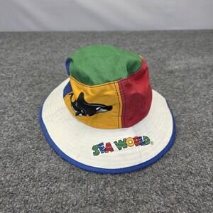 Vintage SEA WORLD Shamoo Orca Color Block Bucket Hat Cap 80s 90s Youth Kids